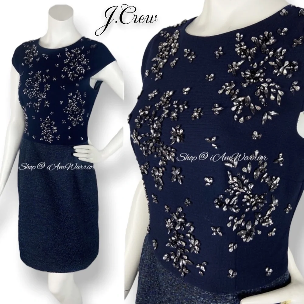 J.Crew Collection Rare Navy Crystal-Embellished Tweed Dress *shop@iAmWarrior